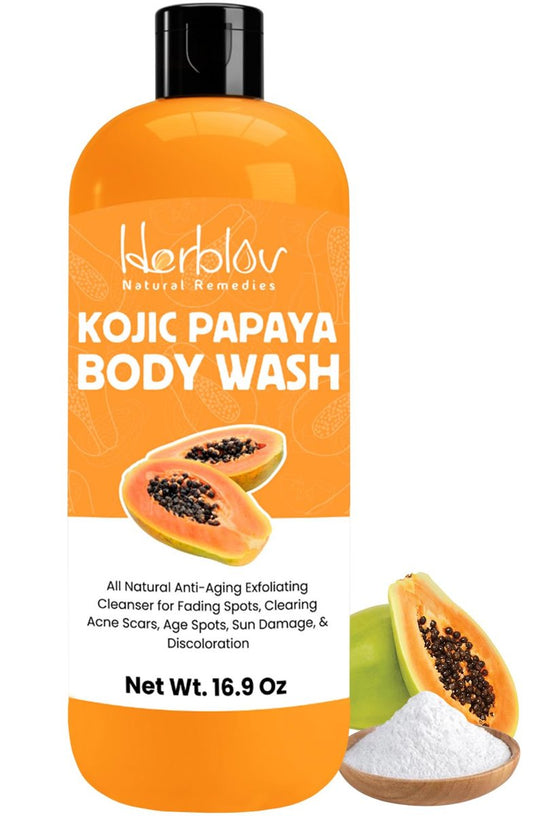 Herblov Kojic Acid Seife gegen Hyperpigmentierung – Hautaufhellende Kojic Papaya Körperwäsche – Dunkelfleckseife reduziert Akne, Narben und gleicht Hautton aus – Kurkuma Körperwäsche für strahlend helles Gesicht