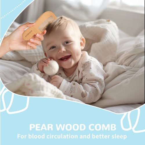 BONUMVITA Baby Haarbürste und Kamm Set aus Holz – Weiche Ziegenborsten für Neugeborene, Ideal gegen Milchschorf