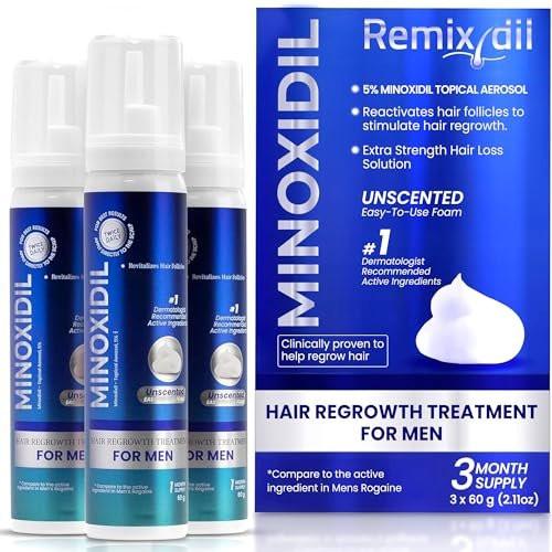 Remixidil Herren 5% Minoxidil Schaum | Haarwuchs Behandlung für Männer | Klinisch erprobte Formel gegen Haarausfall und für Haarwachstum | Keine Kopfhautreizung | 3-Monats-Vorrat