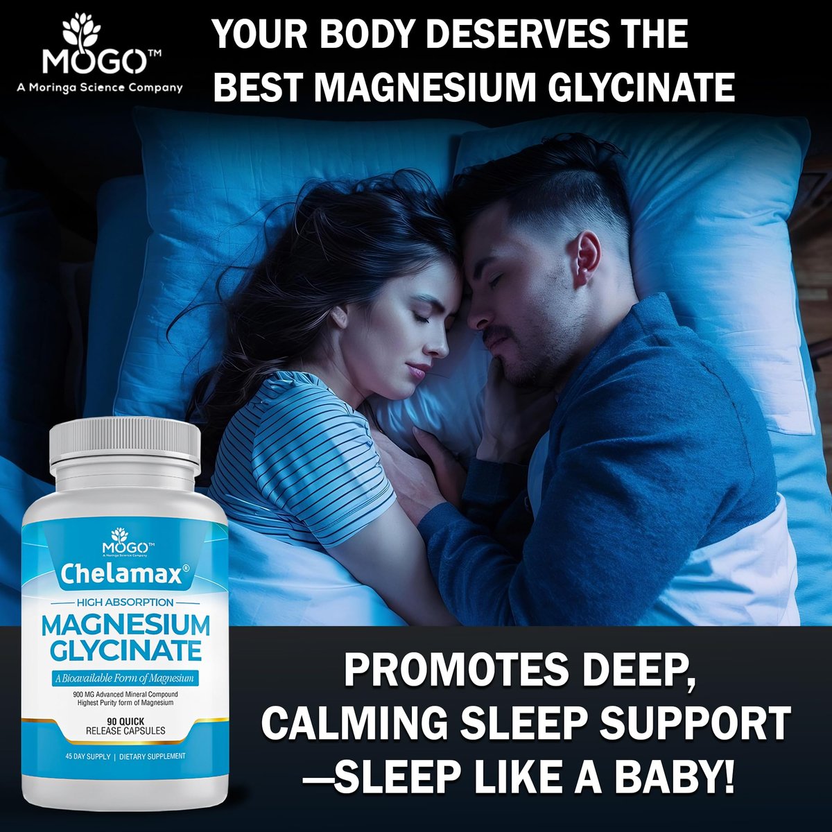 Chelamax Magnesium Glycinat – 100% cheliertes Magnesium aus dem Toten Meer, für Schlaf, Muskelkrämpfe & Knochengesundheit, 90 Kapseln, hergestellt in den USA, 3rd Party getestet, schwermetallfrei