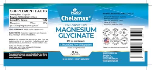Chelamax Magnesium Glycinat – 100% cheliertes Magnesium aus dem Toten Meer, für Schlaf, Muskelkrämpfe & Knochengesundheit, 90 Kapseln, hergestellt in den USA, 3rd Party getestet, schwermetallfrei