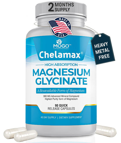 Chelamax Magnesium Glycinat – 100% cheliertes Magnesium aus dem Toten Meer, für Schlaf, Muskelkrämpfe & Knochengesundheit, 90 Kapseln, hergestellt in den USA, 3rd Party getestet, schwermetallfrei
