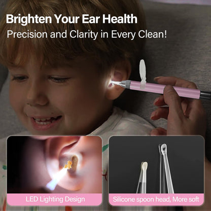 15-teiliges Ohrenschmalz-Entfernungsset mit LED-Leuchte – Ohrenreinigungsset für Kinder und Erwachsene, Ohrlöffel, Pinzette und Spiralfeder – Pink