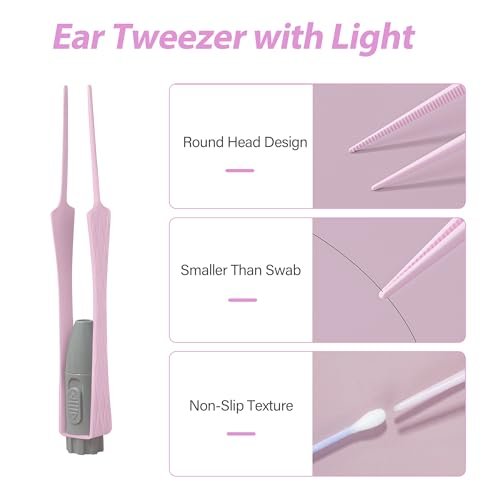 15-teiliges Ohrenschmalz-Entfernungsset mit LED-Leuchte – Ohrenreinigungsset für Kinder und Erwachsene, Ohrlöffel, Pinzette und Spiralfeder – Pink