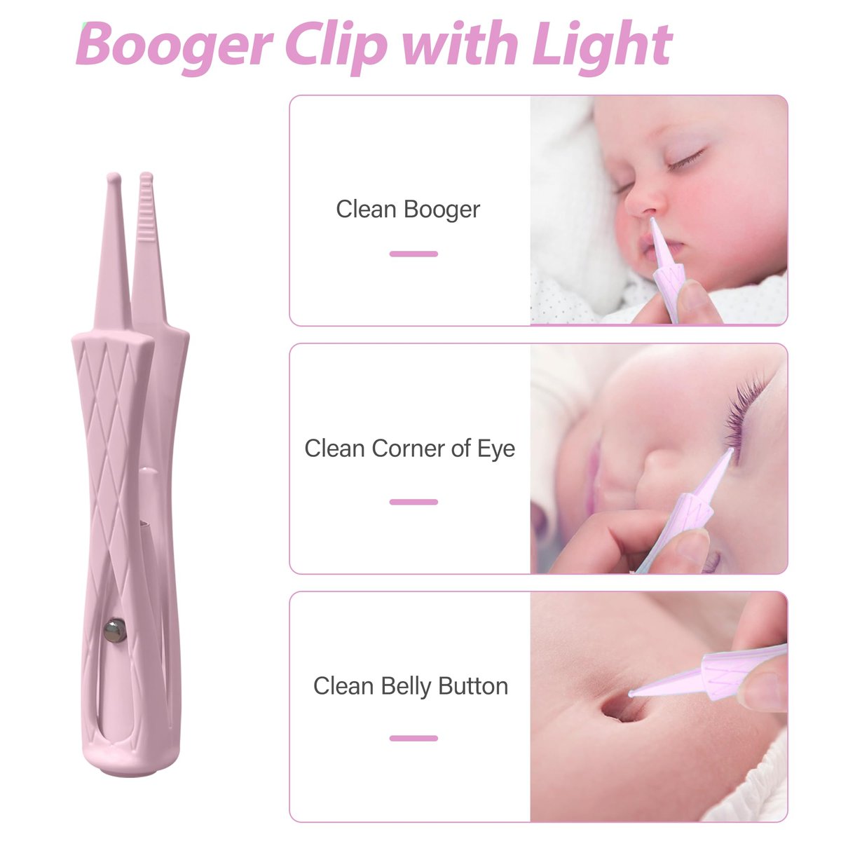 15-teiliges Ohrenschmalz-Entfernungsset mit LED-Leuchte – Ohrenreinigungsset für Kinder und Erwachsene, Ohrlöffel, Pinzette und Spiralfeder – Pink