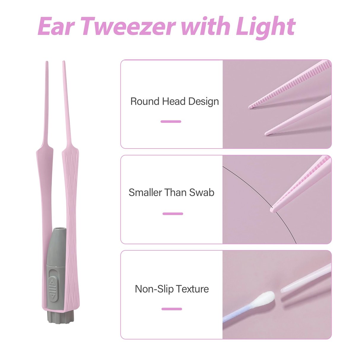 15-teiliges Ohrenschmalz-Entfernungsset mit LED-Leuchte – Ohrenreinigungsset für Kinder und Erwachsene, Ohrlöffel, Pinzette und Spiralfeder – Pink
