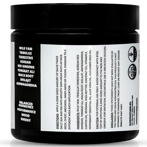 Dr. Skin Männer Bio Wild Yam Creme für Hormonbalance - Natürlicher T-Booster mit Koreanischem Ginseng & Tongkat Ali - Mit Ashwagandha für mehr Energie, Ausdauer & Kraft - 118ml, Hergestellt in den USA