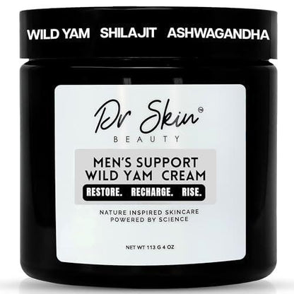 Dr. Skin Männer Bio Wild Yam Creme für Hormonbalance - Natürlicher T-Booster mit Koreanischem Ginseng & Tongkat Ali - Mit Ashwagandha für mehr Energie, Ausdauer & Kraft - 118ml, Hergestellt in den USA