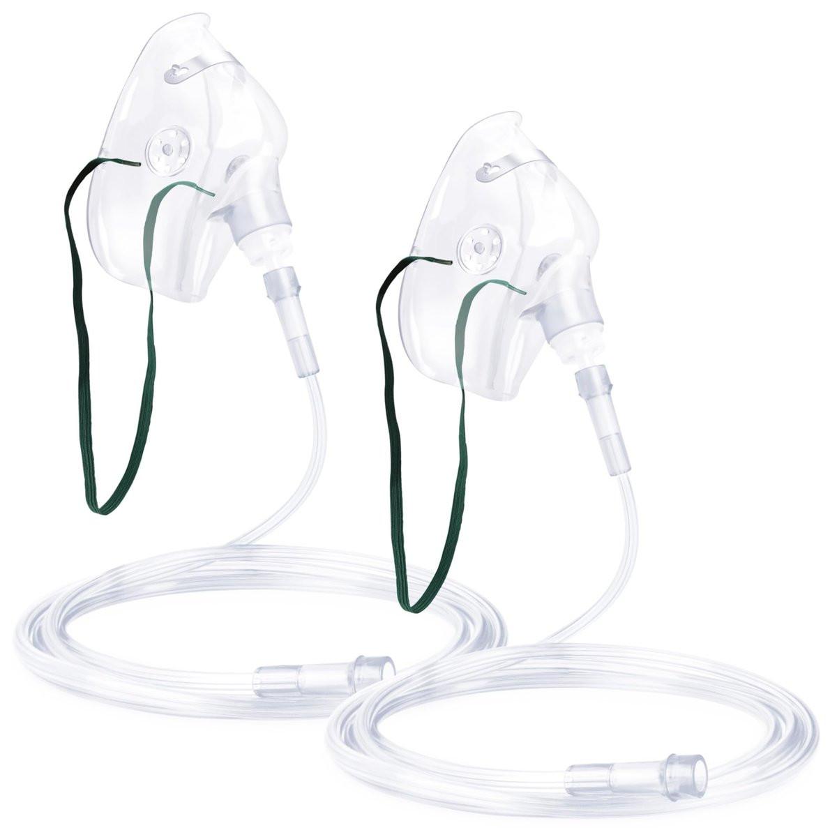 2er-Pack Sauerstoffmaske für Erwachsene mit 2m Schlauch & verstellbarem elastischem Band (Größe M-Klar-2 Stück) - Ohne Becher