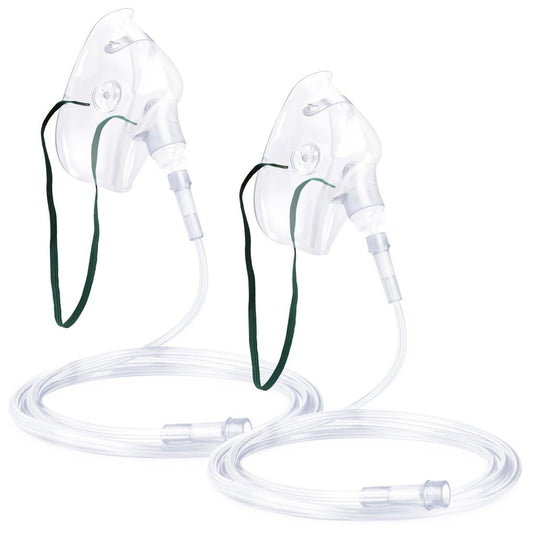 2er-Pack Sauerstoffmaske für Erwachsene mit 2m Schlauch & verstellbarem elastischem Band (Größe M-Klar-2 Stück) - Ohne Becher