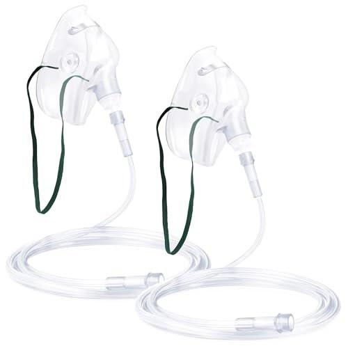 2er-Pack Sauerstoffmaske für Erwachsene mit 2m Schlauch & verstellbarem elastischem Band (Größe M-Klar-2 Stück) - Ohne Becher