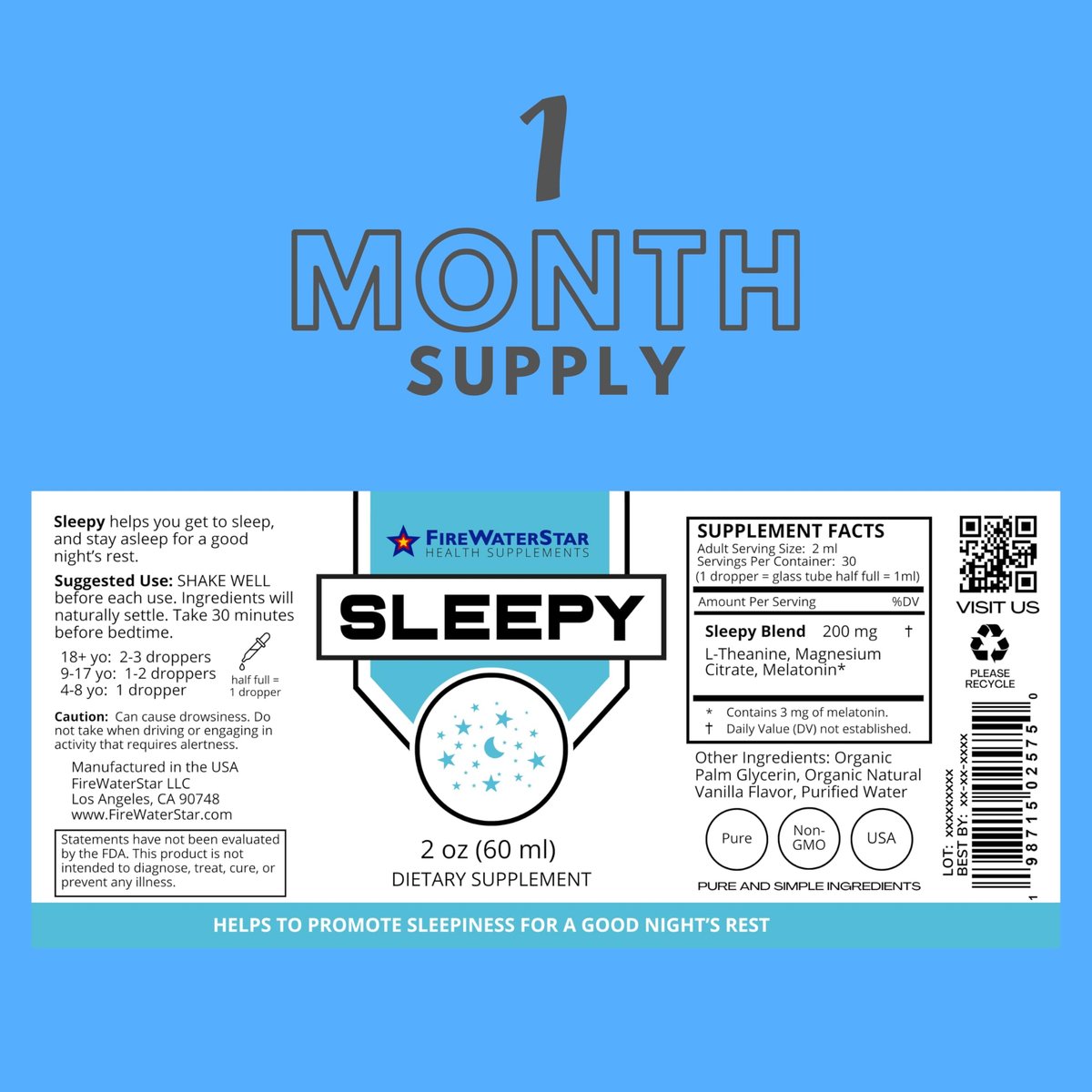 FWS Sleepy – Flüssiges Melatonin mit Magnesium & L-Theanin – Natürliche Schlafhilfe für Erwachsene, Jugendliche & Kinder