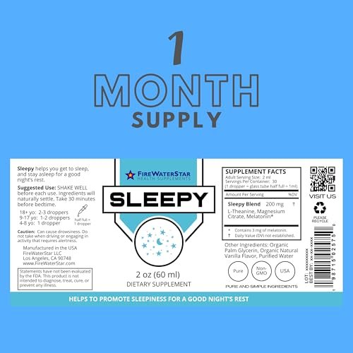 FWS Sleepy – Flüssiges Melatonin mit Magnesium & L-Theanin – Natürliche Schlafhilfe für Erwachsene, Jugendliche & Kinder