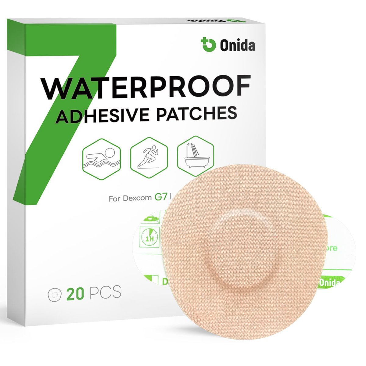 Onida Dexcom G7 Klebepflaster 20 Stück, wasserdichte Overpatches für G7 & Stelo Flexibler CGM-Kleber, vorgeschnittene medizinische Klebepflaster, kontinuierlicher Glukosemonitor-Sensorabdeckung