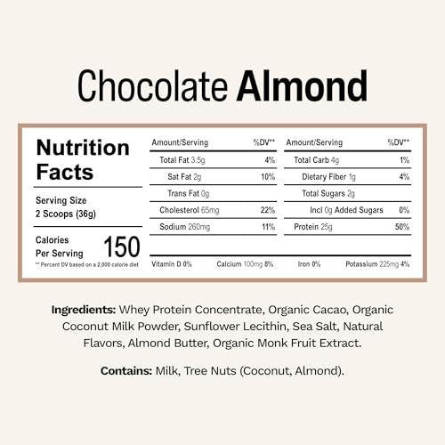 Rise Grass-Fed Whey Protein Pulver - Schokolade Mandel | 25g Protein ohne künstliche Aromen, Farbstoffe oder Konservierungsstoffe - Zuckerfrei, glutenfrei, sojafrei (Einzelportion, 1 Packung)