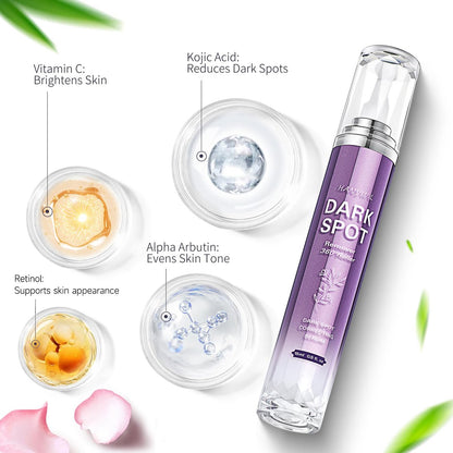 HANYWIL Dunkle-Flecken-Entferner für Gesicht und Körper, Dunkle-Flecken-Korrektur-Serum, Altersflecken-, Sonnenflecken-, Sommersprossen- und Braunflecken-Entferner, Melasma-Behandlung für das Gesicht, Hautpflegeserum mit Roller