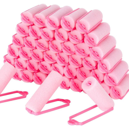 MAQIHAN 40 Schaumstoff-Haarrollen 0,98 Zoll - Sponge Roller für hitzefreie Locken, für kurzes/langes Haar, zum Schlafen, weiche dünne Lockenwickler, Pink (40 Stück)