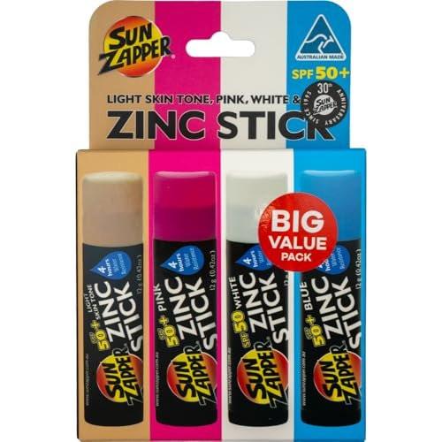 Sun Zapper Zink-Sonnencreme-Stick Beach 4er-Pack SPF 50+ – Mineralische Sonnenstifte für Gesicht, wasserbeständiger Zink-Sonnenschutz für Kinder und Familie, Reisegröße 12g (0,42 oz), hergestellt in Australien