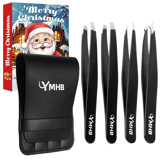4-teiliges Pinzetten-Set aus Edelstahl – Präzise Augenbrauenpinzette für Gesichtshaare, Splitter und eingewachsene Haare – Geschenk für Damen, Herren, Weihnachtsgeschenke