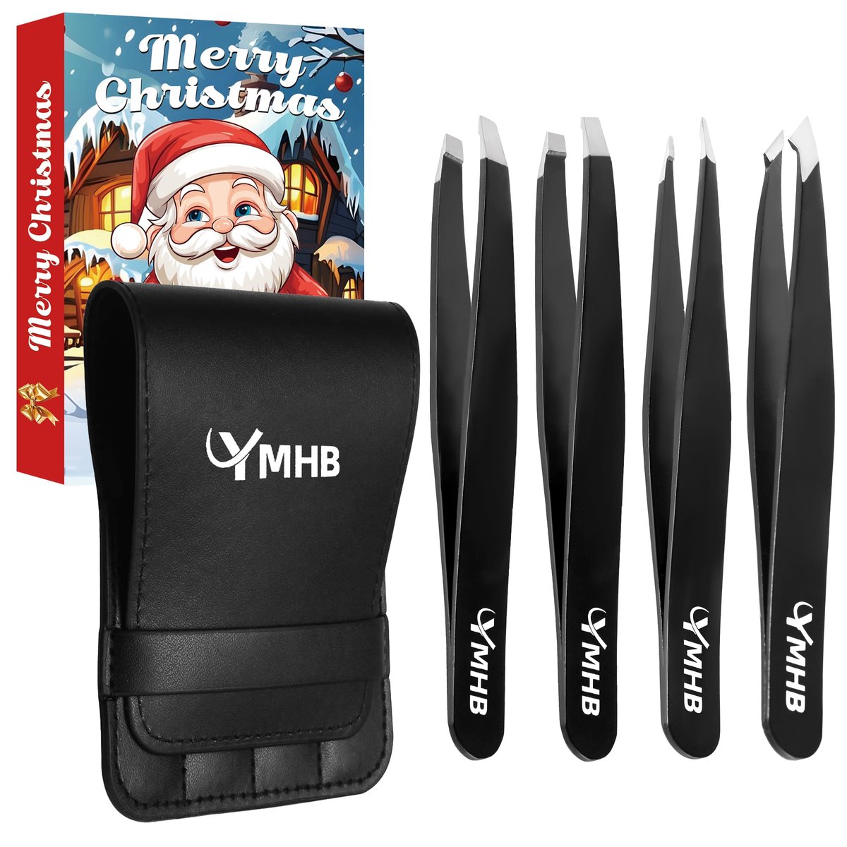 4-teiliges Pinzetten-Set aus Edelstahl – Präzise Augenbrauenpinzette für Gesichtshaare, Splitter und eingewachsene Haare – Geschenk für Damen, Herren, Weihnachtsgeschenke