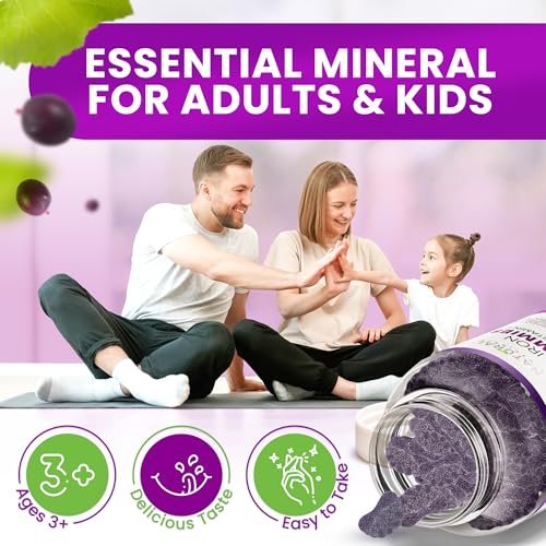 Eisen Gummibärchen mit Vitamin C für Erwachsene & Kinder – Kaubare Eisenpräparate gegen Eisenmangelanämie, Unterstützung roter Blutkörperchen, Energie, Immunfunktion, Gehirngesundheit, maximale Absorption, Traubengeschmack, vegan