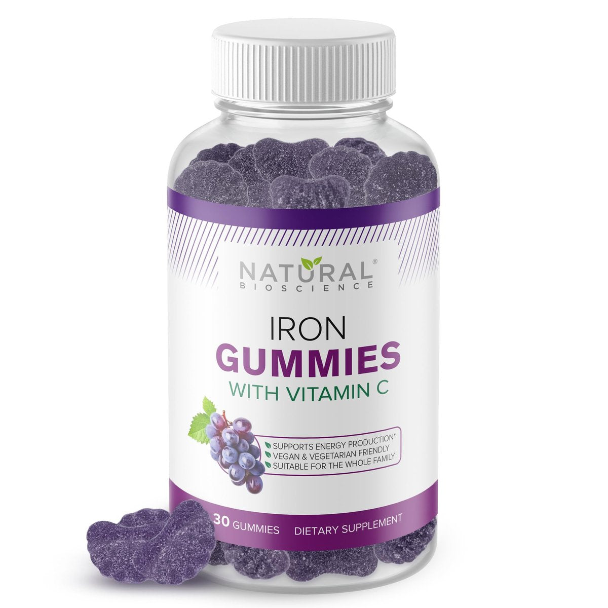 Eisen Gummibärchen mit Vitamin C für Erwachsene & Kinder – Kaubare Eisenpräparate gegen Eisenmangelanämie, Unterstützung roter Blutkörperchen, Energie, Immunfunktion, Gehirngesundheit, maximale Absorption, Traubengeschmack, vegan