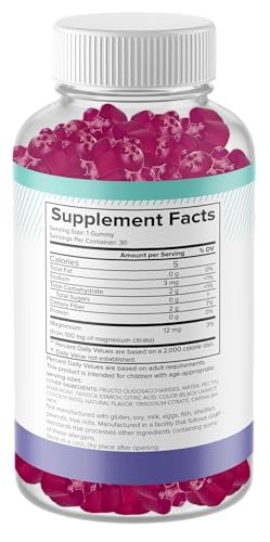 Zuckerfreie Magnesium Gummis für Kinder – Beruhigung & Schlafunterstützung, kaubares Magnesium, Anti-Stress, Knochengesundheit, Muskelentspannung, 30 vegane, nicht-GVO, glutenfreie Gummis
