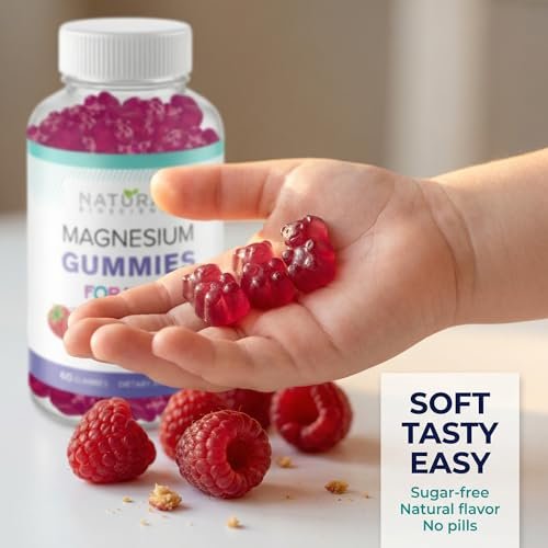 Zuckerfreie Magnesium Gummis für Kinder – Beruhigung & Schlafunterstützung, kaubares Magnesium, Anti-Stress, Knochengesundheit, Muskelentspannung, 30 vegane, nicht-GVO, glutenfreie Gummis