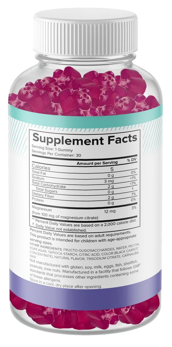 Zuckerfreie Magnesium Gummis für Kinder – Beruhigung & Schlafunterstützung, kaubares Magnesium, Anti-Stress, Knochengesundheit, Muskelentspannung, 30 vegane, nicht-GVO, glutenfreie Gummis