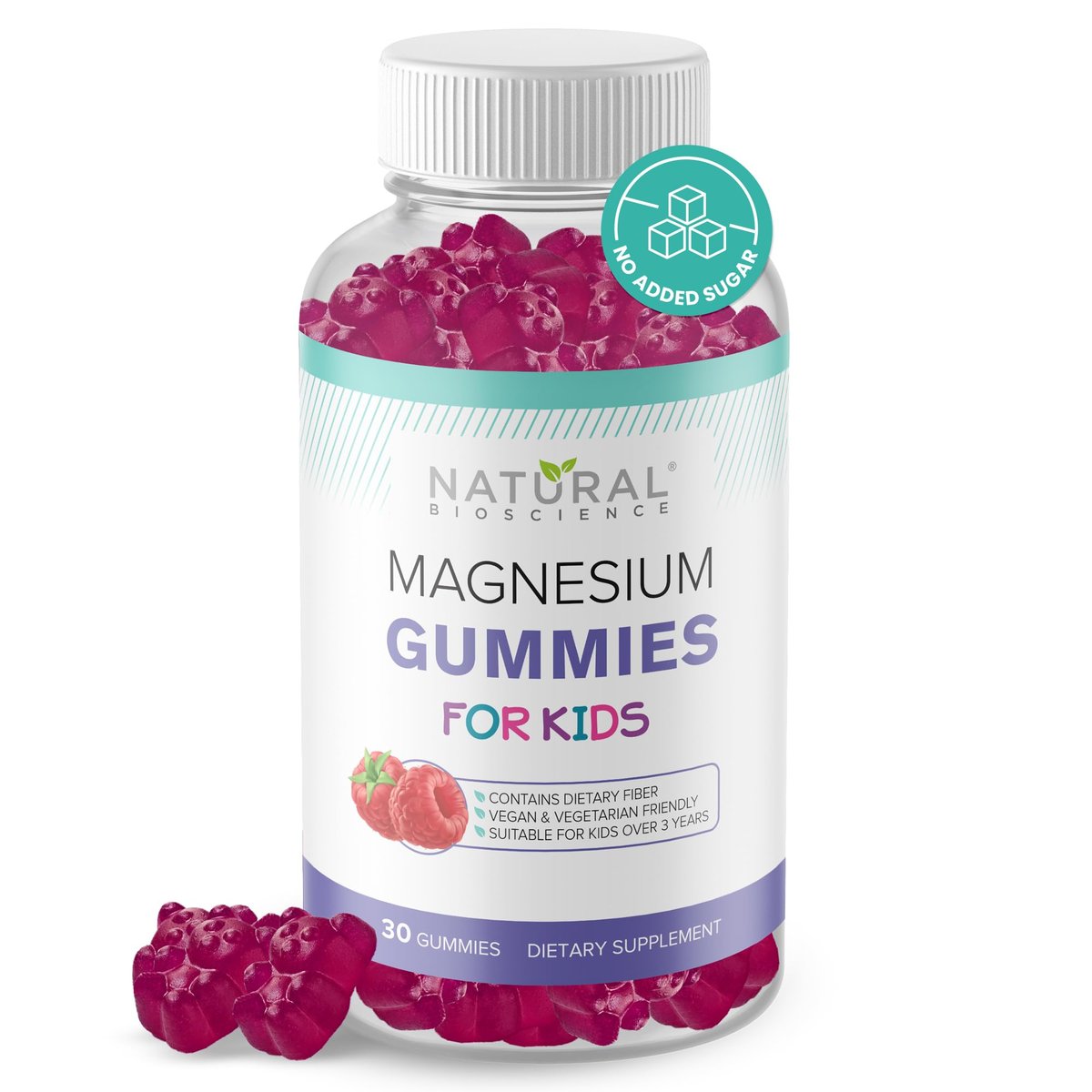 Zuckerfreie Magnesium Gummis für Kinder – Beruhigung & Schlafunterstützung, kaubares Magnesium, Anti-Stress, Knochengesundheit, Muskelentspannung, 30 vegane, nicht-GVO, glutenfreie Gummis