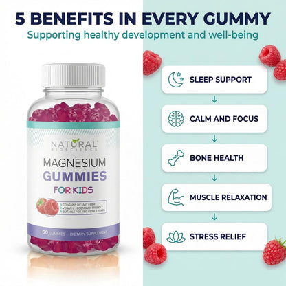 Zuckerfreie Magnesium Gummis für Kinder – Beruhigung & Schlafunterstützung, kaubares Magnesium, Anti-Stress, Knochengesundheit, Muskelentspannung, 30 vegane, nicht-GVO, glutenfreie Gummis