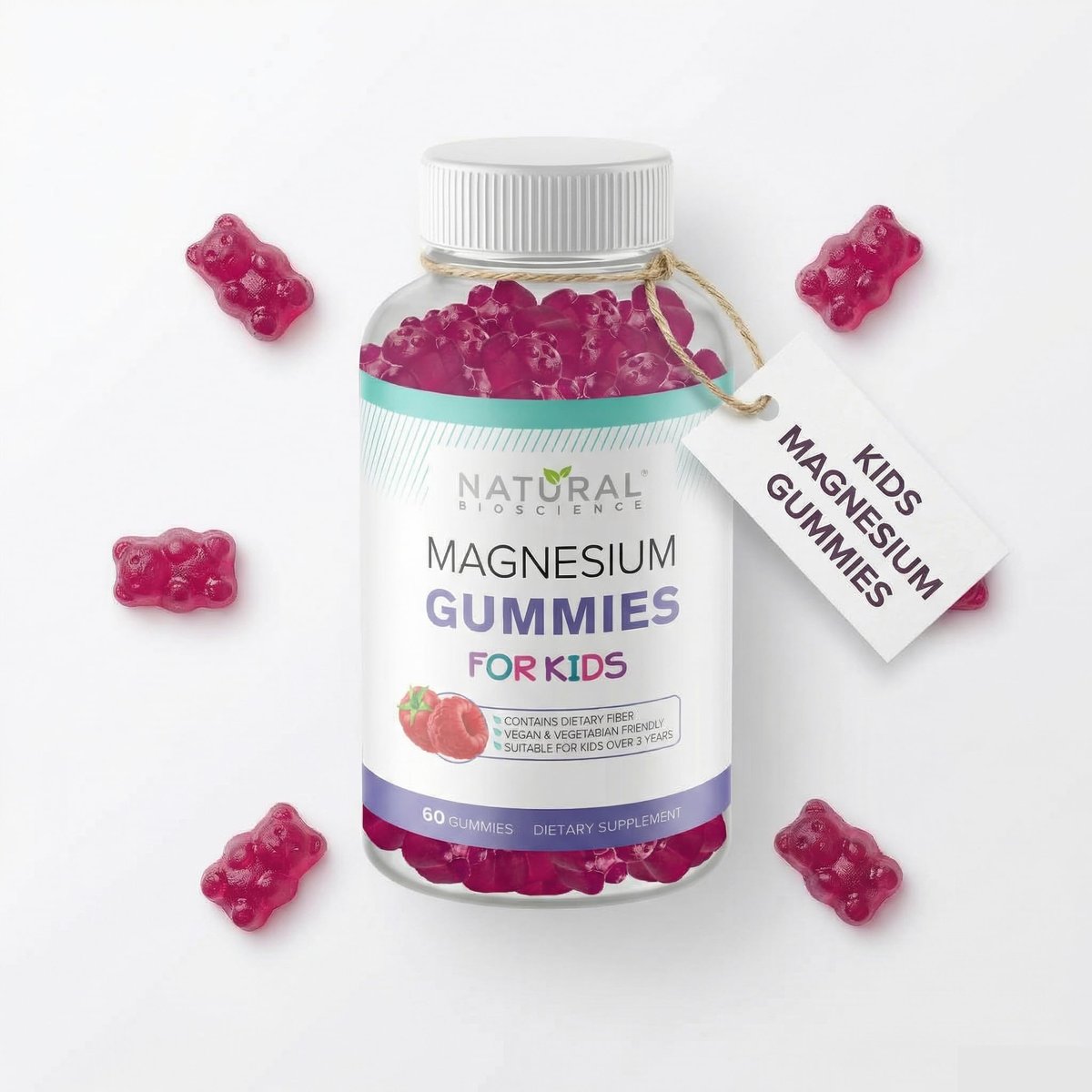 Zuckerfreie Magnesium Gummis für Kinder – Beruhigung & Schlafunterstützung, kaubares Magnesium, Anti-Stress, Knochengesundheit, Muskelentspannung, 30 vegane, nicht-GVO, glutenfreie Gummis