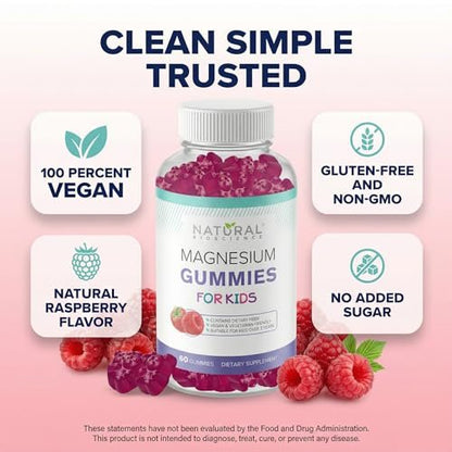Zuckerfreie Magnesium Gummis für Kinder – Beruhigung & Schlafunterstützung, kaubares Magnesium, Anti-Stress, Knochengesundheit, Muskelentspannung, 30 vegane, nicht-GVO, glutenfreie Gummis