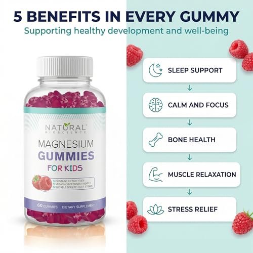 Zuckerfreie Magnesium Gummis für Kinder – Beruhigung & Schlafunterstützung, kaubares Magnesium, Anti-Stress, Knochengesundheit, Muskelentspannung, 30 vegane, nicht-GVO, glutenfreie Gummis