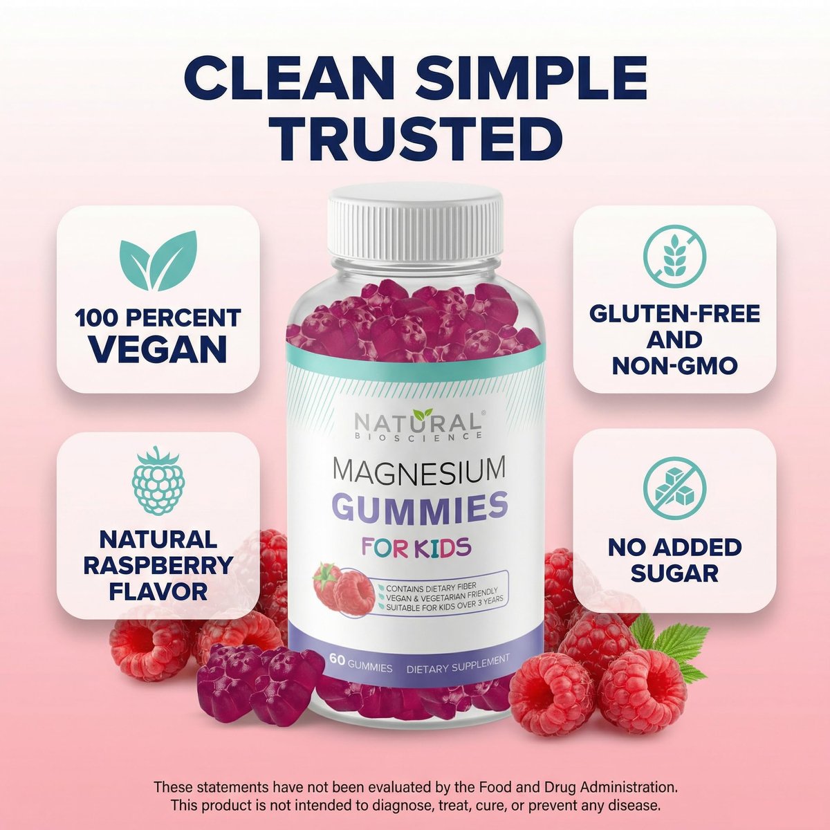 Zuckerfreie Magnesium Gummis für Kinder – Beruhigung & Schlafunterstützung, kaubares Magnesium, Anti-Stress, Knochengesundheit, Muskelentspannung, 30 vegane, nicht-GVO, glutenfreie Gummis