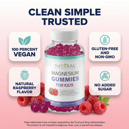 Zuckerfreie Magnesium Gummis für Kinder – Beruhigung & Schlafunterstützung, kaubares Magnesium, Anti-Stress, Knochengesundheit, Muskelentspannung, 30 vegane, nicht-GVO, glutenfreie Gummis