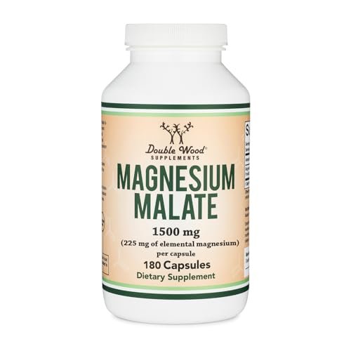 Magnesium Malat Kapseln (180 Stück) - 1.500 mg pro Portion (Magnesium gebunden an Äpfelsäure), drittgetestet, vegan, glutenfrei von Double Wood Supplements