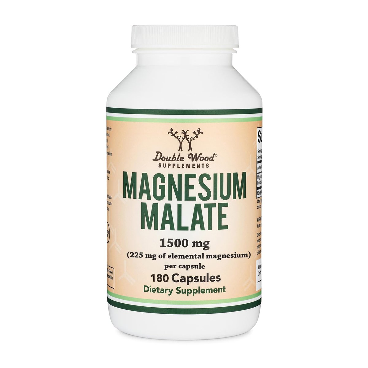 Magnesium Malat Kapseln (180 Stück) - 1.500 mg pro Portion (Magnesium gebunden an Äpfelsäure), drittgetestet, vegan, glutenfrei von Double Wood Supplements