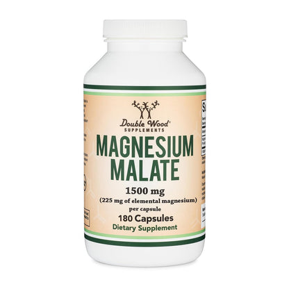 Magnesium Malat Kapseln (180 Stück) - 1.500 mg pro Portion (Magnesium gebunden an Äpfelsäure), drittgetestet, vegan, glutenfrei von Double Wood Supplements