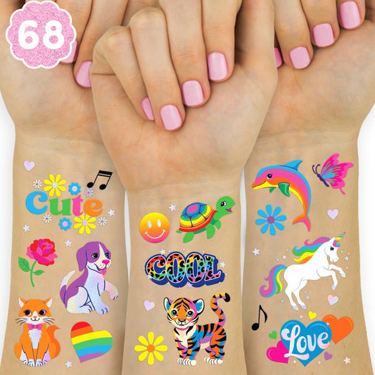 xo, Fetti Neon Regenbogen Tiere Temporäre Tattoos – 68 Irideszierende Folien-Stücke | Nostalgische Geburtstagsaccessoires, Junggesellinnenparty-Gunst, Kinderaktivität
