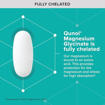 Qunol Magnesium Glycinat 300 mg, 100 % Glycinat-Chelat Magnesiumpräparat, 90 Tabletten
