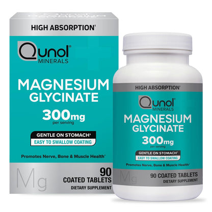 Qunol Magnesium Glycinat 300 mg, 100 % Glycinat-Chelat Magnesiumpräparat, 90 Tabletten