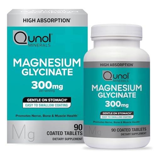 Qunol Magnesium Glycinat 300 mg, 100 % Glycinat-Chelat Magnesiumpräparat, 90 Tabletten