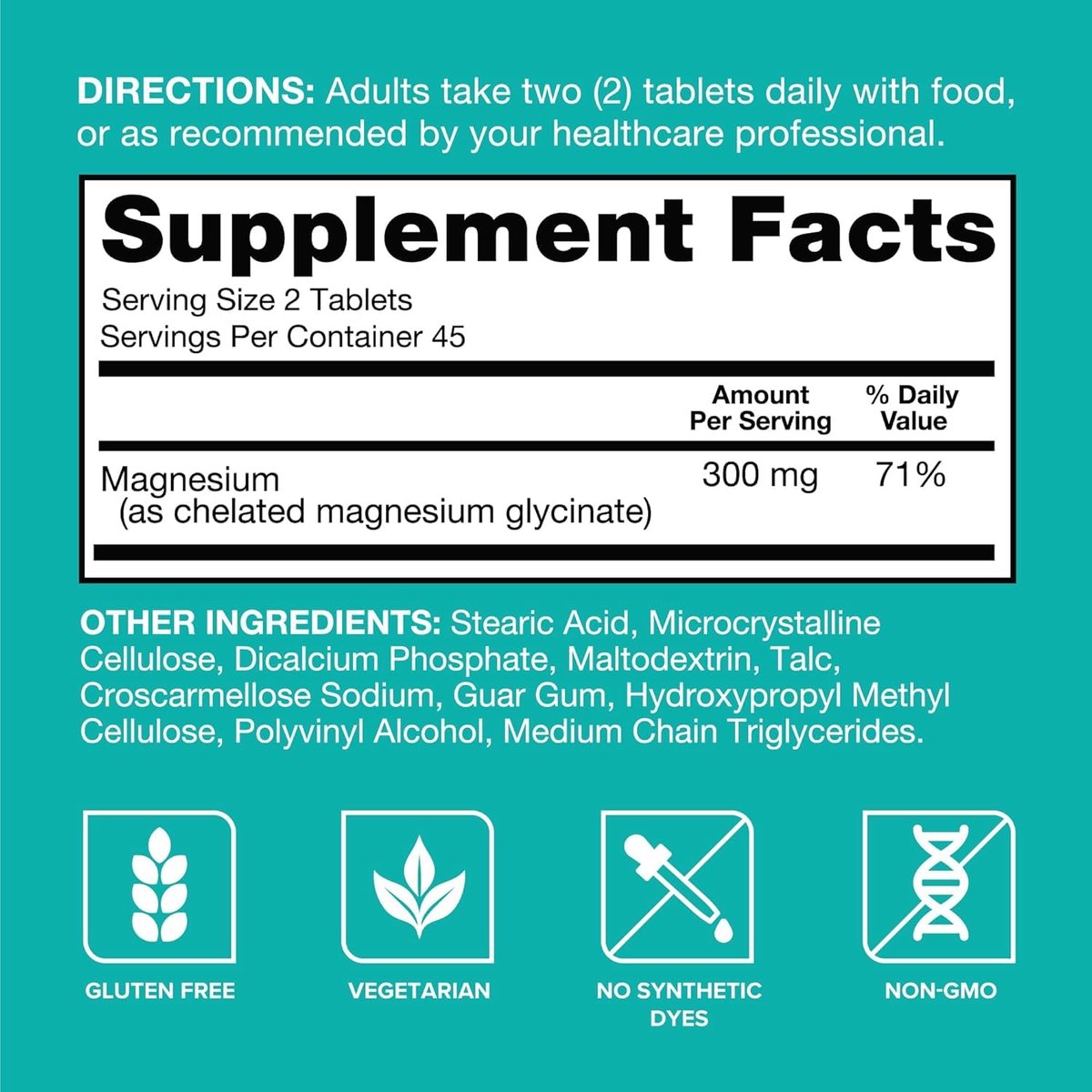 Qunol Magnesium Glycinat 300 mg, 100 % Glycinat-Chelat Magnesiumpräparat, 90 Tabletten