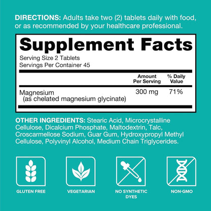 Qunol Magnesium Glycinat 300 mg, 100 % Glycinat-Chelat Magnesiumpräparat, 90 Tabletten