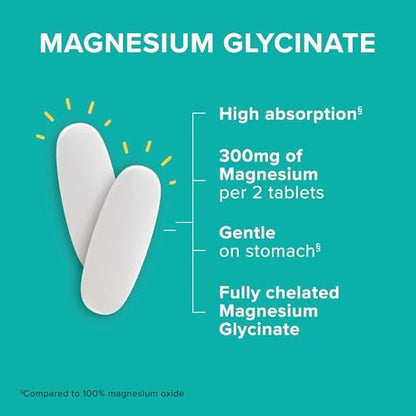 Qunol Magnesium Glycinat 300 mg, 100 % Glycinat-Chelat Magnesiumpräparat, 90 Tabletten