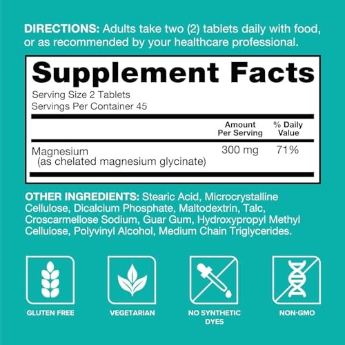 Qunol Magnesium Glycinat 300 mg, 100 % Glycinat-Chelat Magnesiumpräparat, 90 Tabletten