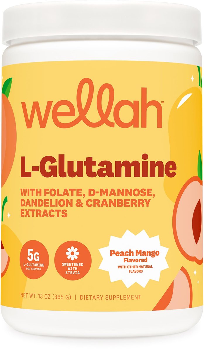 Wellah L-Glutamine Pfirsich Mango (50 Portionen) - 5 g L-Glutamin pro Portion, mit Stevia gesüßt