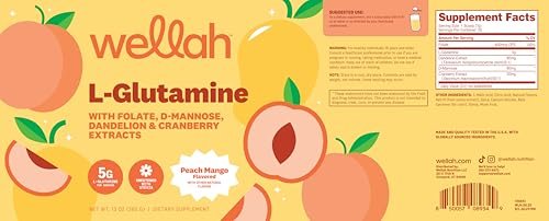 Wellah L-Glutamine Pfirsich Mango (50 Portionen) - 5 g L-Glutamin pro Portion, mit Stevia gesüßt