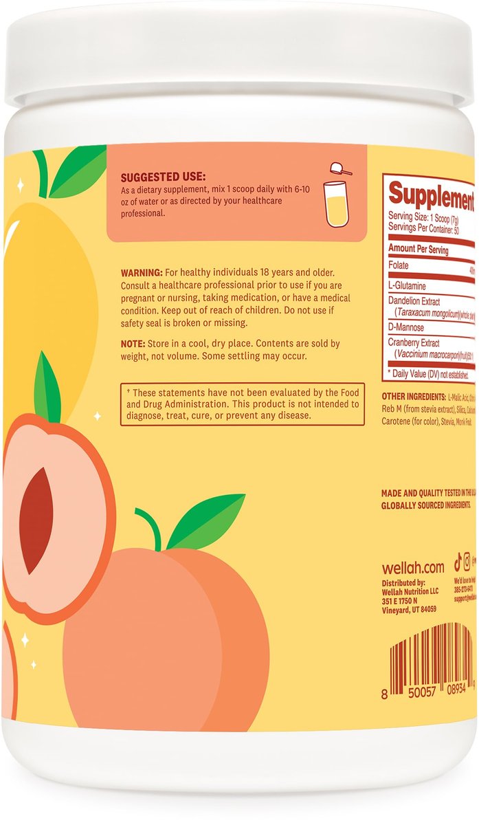 Wellah L-Glutamine Pfirsich Mango (50 Portionen) - 5 g L-Glutamin pro Portion, mit Stevia gesüßt